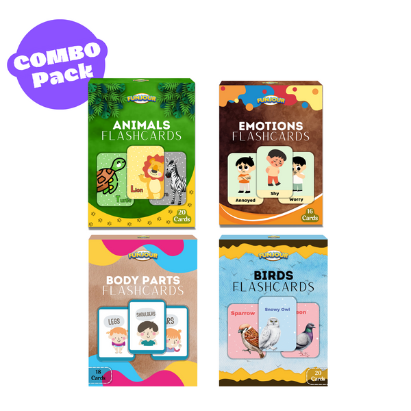 Flash Card Pack of 4 | Educational & Stem Toy | Easy Learning Fun | Birds, vegetables, Body Parts, Animals | Birthday Gift For Kids | Made In India